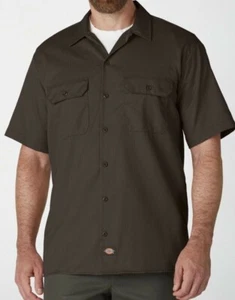 Dickies trabajo Camisa manga corta Marrón oscuro Botón hasta 1574DB - Imagen 1 de 1