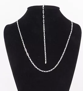 925 Sterling Silver Paper Clip3MM Chain Bracelet (7") & Necklace (20") Set Italy - Picture 1 of 10
