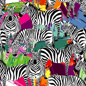 Printed velour velvet Upholstery Fabric 355g/m2 Zebra on Colours - Picture 1 of 2