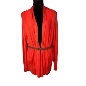 Dressbarn Sz Lg Dark Orange Long Line Cardigan Sweater With Braided Leather Belt - Picture 1 of 11