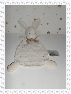 ㉑ - Doudou Plat Triangle Lapin Ecru Beige Etoiles Bandana H & M - Foto 1 di 1