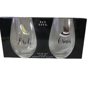 Set di 2 bicchieri da vino senza stelo sposa sposo da 2 supporti 19 once NUOVO in SCATOLA - Foto 1 di 8