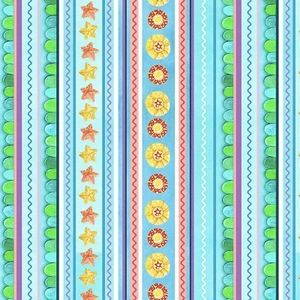 Little Mermaids Ocean Stripe Blue 100% Cotton Fabric by The Yard - Picture 1 of 1