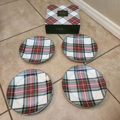 Plato de postre ensalada tartán a cuadros S/4 Pottery Barn Stewart Navidad BLANCO Foto 1 de 4
