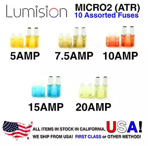 Micro2 ATR Automotive Fuses Assorted 10 pcs Lumision 5A 7.5A 10A 15A 20A Set Pak - Picture 1 of 10