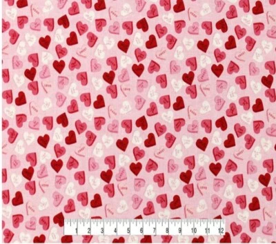 LINED WINDOW VALANCE CURTAIN 42 X 15 VALENTINE'S CANDY HEARTS ON PINK - Image 1 of 3