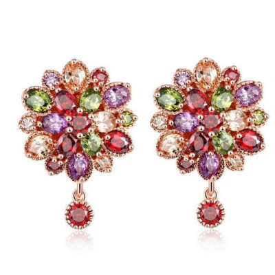 Mona Lisa Multi-Color Morganite Peridot Amethyst Rose Gold Plated Stud Earrings - Image 1 of 4