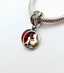 Silver Dangle Charm Mum and Child Red Love Heart Background S925 - Picture 1 of 4