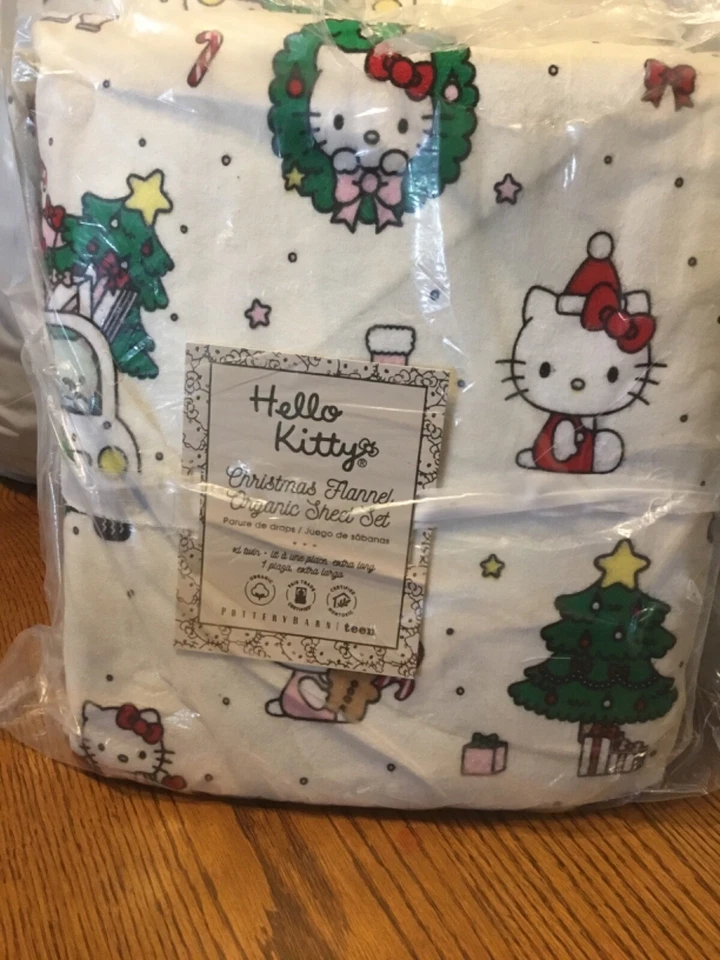 Новый Pottery Barn kids Hello Kitty Рождественский Двойной Фланелевый Комплект Простыней - Изображение 1 из 1