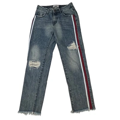 One X One Teaspoon Awesome Baggies Jean 29 Raw Hem Tapered Distressed Stripe - Image 1 of 4