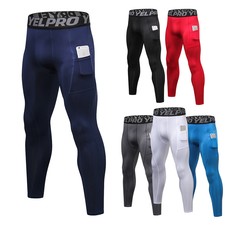 Men's Compression Pants Baselayer Cool Dry Sports Leggings Running with Pocket