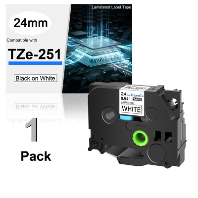 Compatible with Brother Black on White Label Tape TZ251 TZe251 PT-1400 1'' - Image 1 of 4