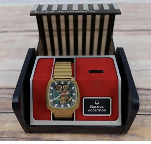 BULOVA ACCUTRON 214 SPACEVIEW 100 ANNIVERSARY WATCH GOLD TONE WORKING BOX - Picture 1 of 6