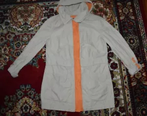 TAHARI WINDBREAKER HOODED LIGHT JACKET BEIGE /ORANGE UNLINED DISTRESSED SIZE-S - Picture 1 of 7