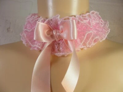 SISSY ADULT BABY pink lace DDLG CHOKER COLLAR LOLITA FANCY DRESS COSPLAY BELL - Image 1 of 4