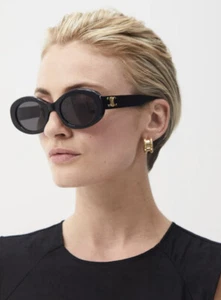 Celine CL40194U 01A Triomphe Oval Women Sunglasses Black Gold Grey Authentic - Picture 1 of 9