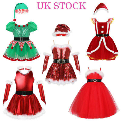 UK Kid Girls Christmas Santa Fancy Dress Party Sequined Tutu Skirt Dance Costume • 18.11€