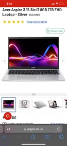 Acer Aspire 3 15.6in Intel Core i7 -1165G7 8GB RAM 1TB SSD FHD Laptop - srebrny - Zdjęcie 1 z 4