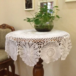 Cotton Handmade Crochet Lace Tablecloth Doilies Doily,Round,White,35 Inch - Picture 1 of 6