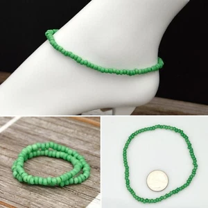 6 PC Rainbow Glass Bead Stretch Ankle Bracelet Set - Picture 1 of 8