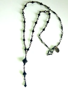 Cheryl Reis zierliche Gothic schwarze Kristall Lariat Tropfen Stil Halskette ~ 16" - Bild 1 von 10