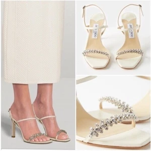 New JIMMY CHOO Meira 85 crystal and leather sandals $1,095 39.5 - Picture 1 of 13