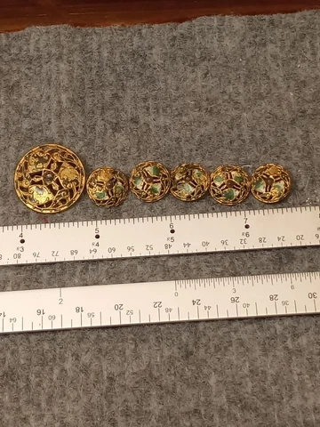 Antique Victorian Enamel & Steel Cut Brass Button Lot Of 5 Cover