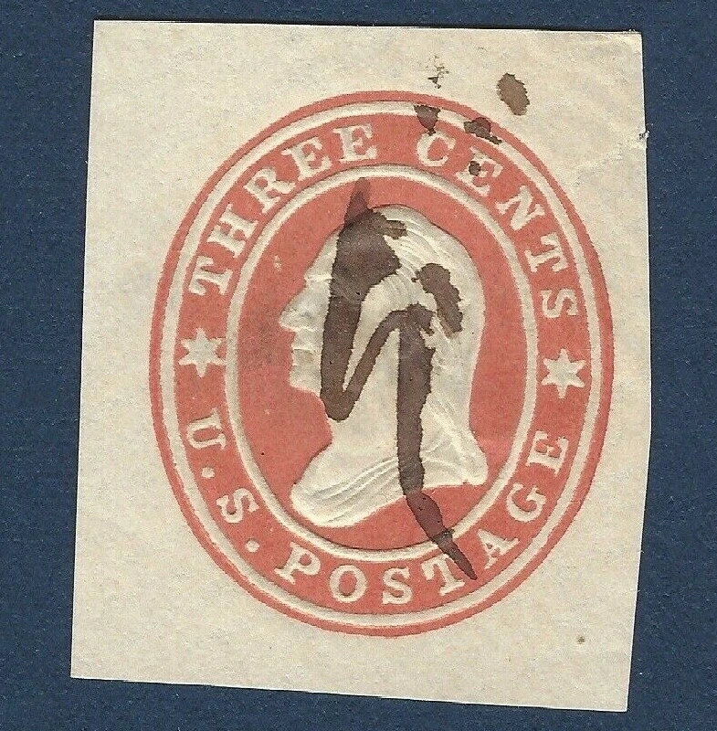 1800s CUT SQUARE 3C DOUBLE STARS HAND CANCEL ON THIN PAPER, THREE CENTS - Image 1 of 1