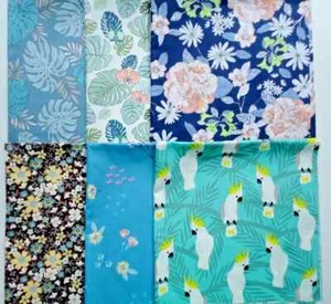 Bundle 6 x Fat Quarter Cotton Tropical Jungle Parrot Floral Green Pink Blue - Picture 1 of 6