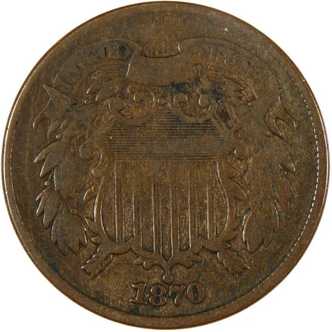 1870 Two Cent Piece VG Very Good Bronze 2c US Type Coin Collectible Cover