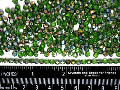 600 Preciosa Czech Glass Fire Polished Round Beads 4mm Peridot Vitrail, green - Image 1 of 4