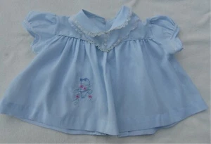 VINTAGE ~ PALE BLUE EMBROIDERED DRESS ~ SIZE 9-12 MO. ~ 1950-60's - Picture 1 of 4