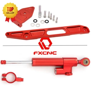 For Yamaha XJR1300 2002-14 2015 CNC Steering Damper Bracket Kit Mount Holder Red - Picture 1 of 11