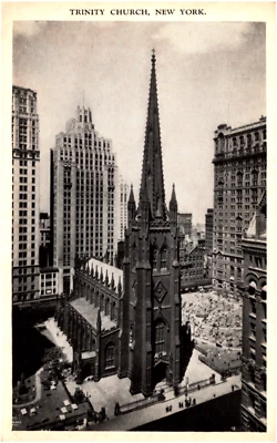 Trinity Church on Broadway & Wall Streets New York City NY 1930s Postcard - Image 1 of 2