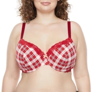 AMBRIELLE Red Plaid Underwire Organic Cotton Bra - Picture 1 of 7