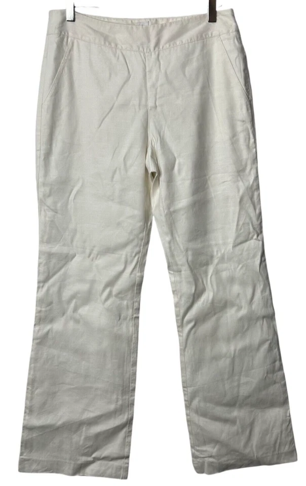 Cabi 5319 Coconut Cream Angel Linen Trouser 6 Women's Wide Leg Pants White - Image 1 of 4
