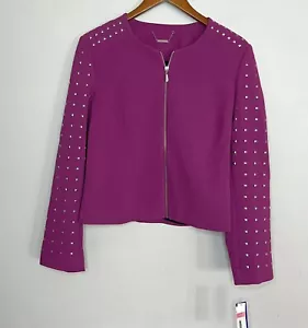 Peter Nygard NEW Silver Studded Full Zip Blazer Jacket Pink Lined Sz 12 - Picture 1 of 5