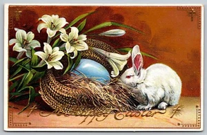 Postcard A Happy Easter Hat Nest Egg Bunny Embossed *7343 - Picture 1 of 2