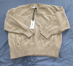 The Reset R Label Women's Sweater Large Beige 100% Cotton Chunky Knit Pullover - Picture 1 of 8