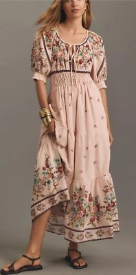 Anthropologie The Somerset Maxi Dress Puff Sleeve Edition CremeRose Motif XS NWT - Image 1 of 4