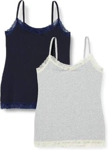 Iris & Lilly Women's Cotton Camisole, Pack of 2, Grey Heather/Navy, Size 8 - Picture 1 of 4