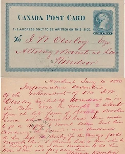 Canada AMHERST NS to Windsor NS Queen Victoria 1c Blue Post Card Stationery 1881 - Picture 1 of 1