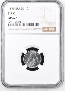 1975 Brasilien 1 Centavo FAO Serie Zuckerrohr Edelstahl Münze NGC MS 67 - Bild 1 von 6
