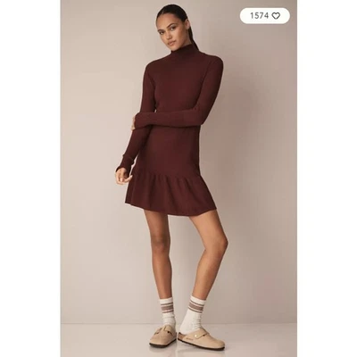 Anthropologie SUNDAYS Andes Mini Sweater Dress in Neutral Burgundy L NWT $242 - Image 1 of 4