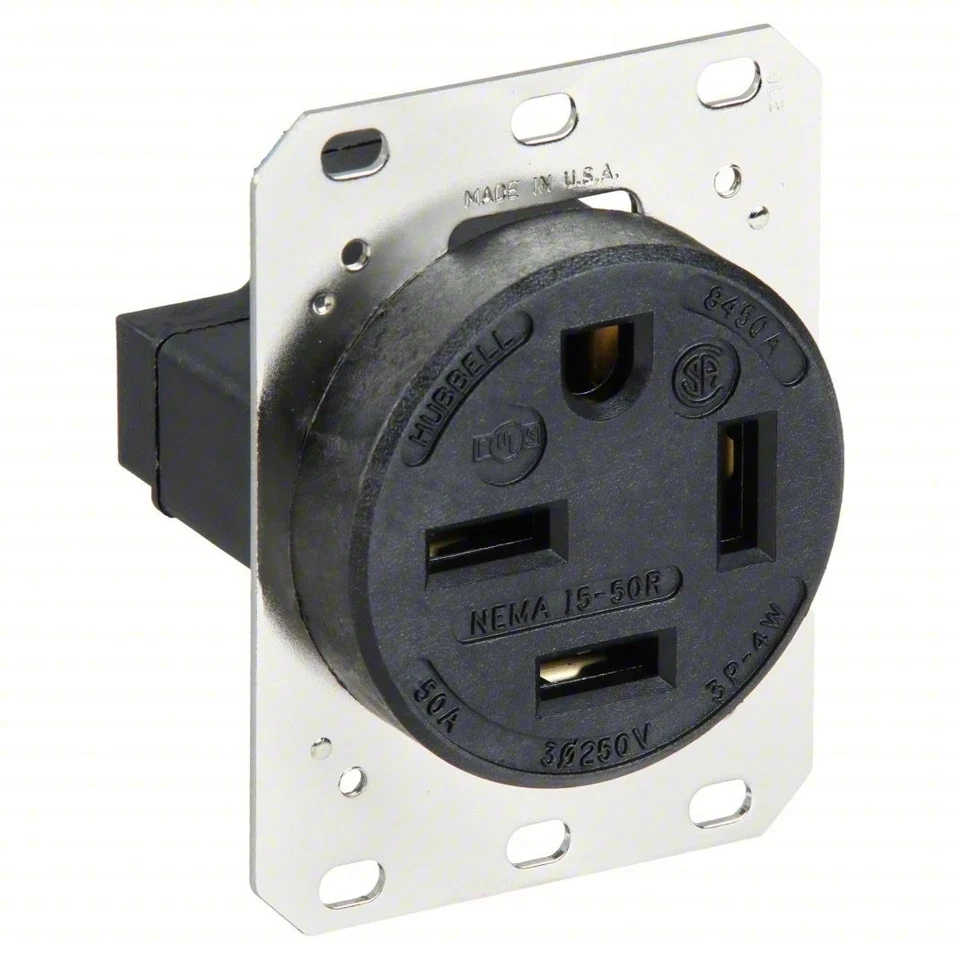 HUBBELL HBL8450A Recept,Black,50 A,3P4W,Back; Side,1PK 5Z891 - Image 1 of 1
