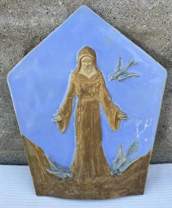Antique Saint Francis of Assisi Terracotta Tile Archetectural Art Pottery Plaque - Picture 1 of 13