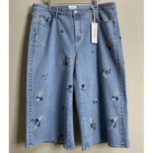 Free People Driftwood Summer Bliss Floral Embroidered Amie Culotte Jeans Size 20 - Picture 1 of 9