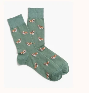 J.CREW NEW COTTON BLEND DRESS SOCKS Corgi dog socks - Picture 1 of 2