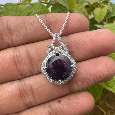 Colgante de piedras preciosas sueltas de zafiro púrpura natural de 26 quilates - Certificado en plata 925 60 Foto 1 de 4