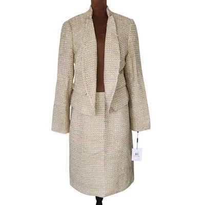 NUEVO CON ETIQUETAS Calvin Klein Falda Tweed Traje Talla 12 Multicolor Beige Metálico Chaqueta Abierta  Foto 1 de 4